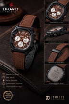 Bravo Timepieces Watch - Black Brown Leather Strap