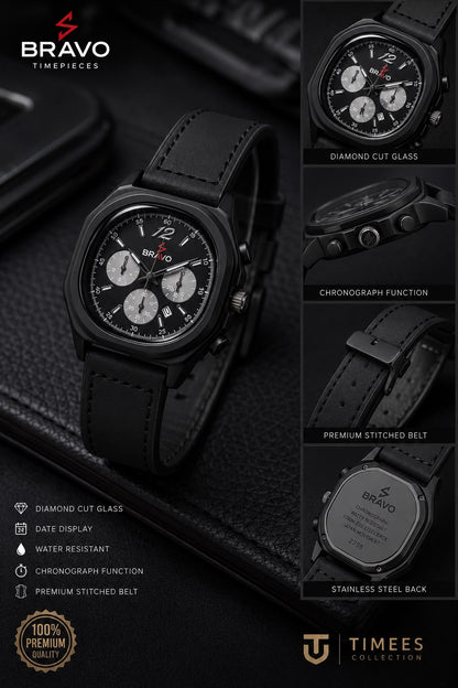Bravo Timepieces Watch - Full Black Leather Strap