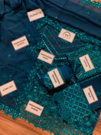 Heavy Sequence Chiffon Suit - Teal Blue Flat Lay All Pieces with Labels Angle 1