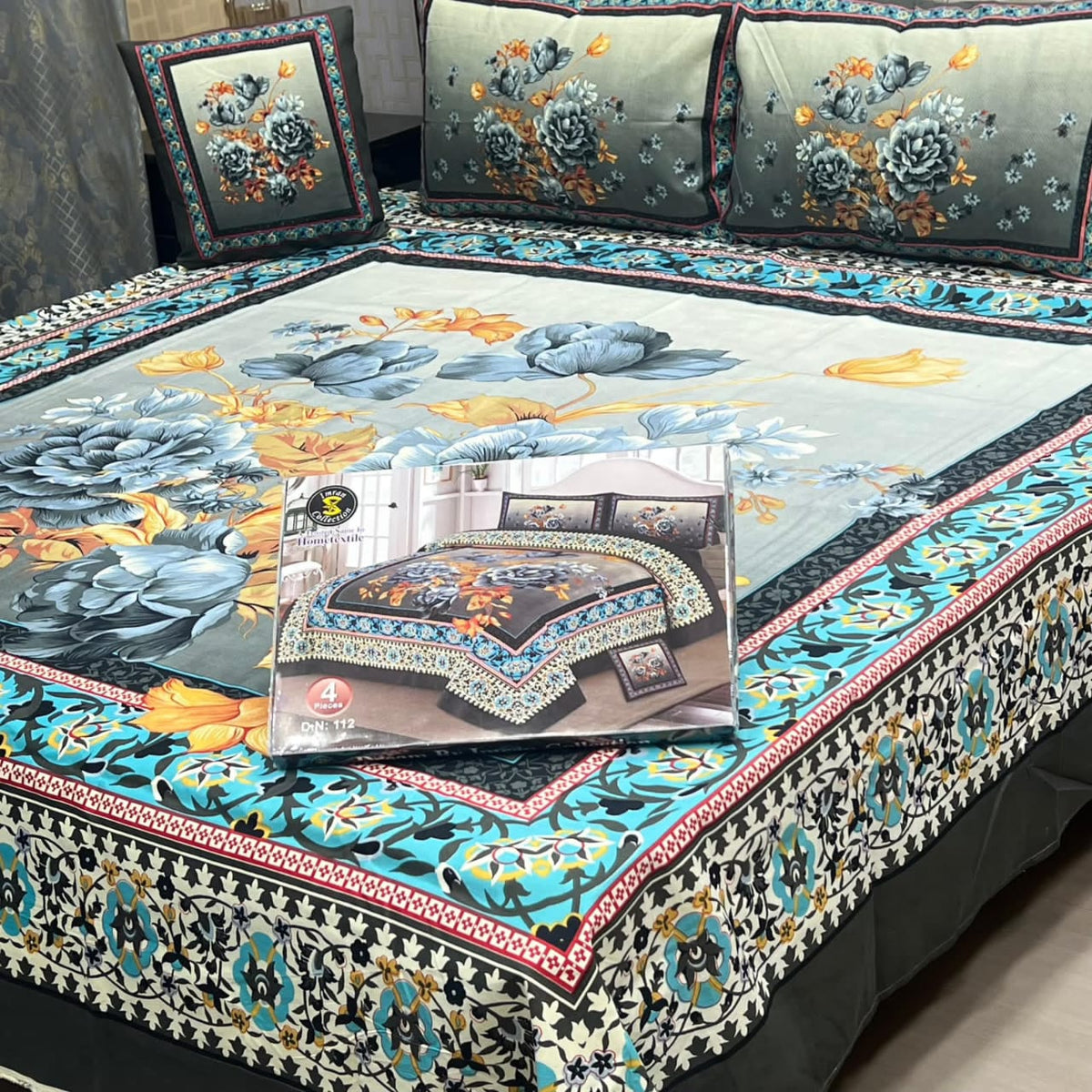 Panel Print 4 Piece 3D Crystal Cotton Bedsheet