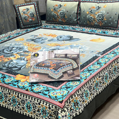 Panel Print 4 Piece 3D Crystal Cotton Bedsheet