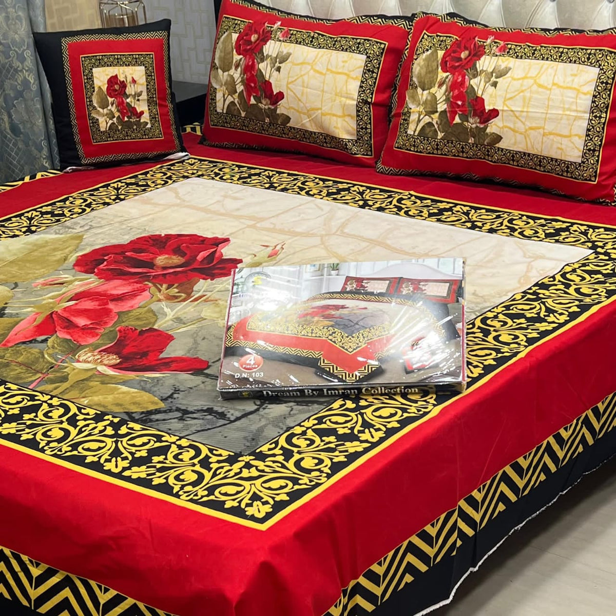 Panel Print 4 Piece 3D Crystal Cotton Bedsheet