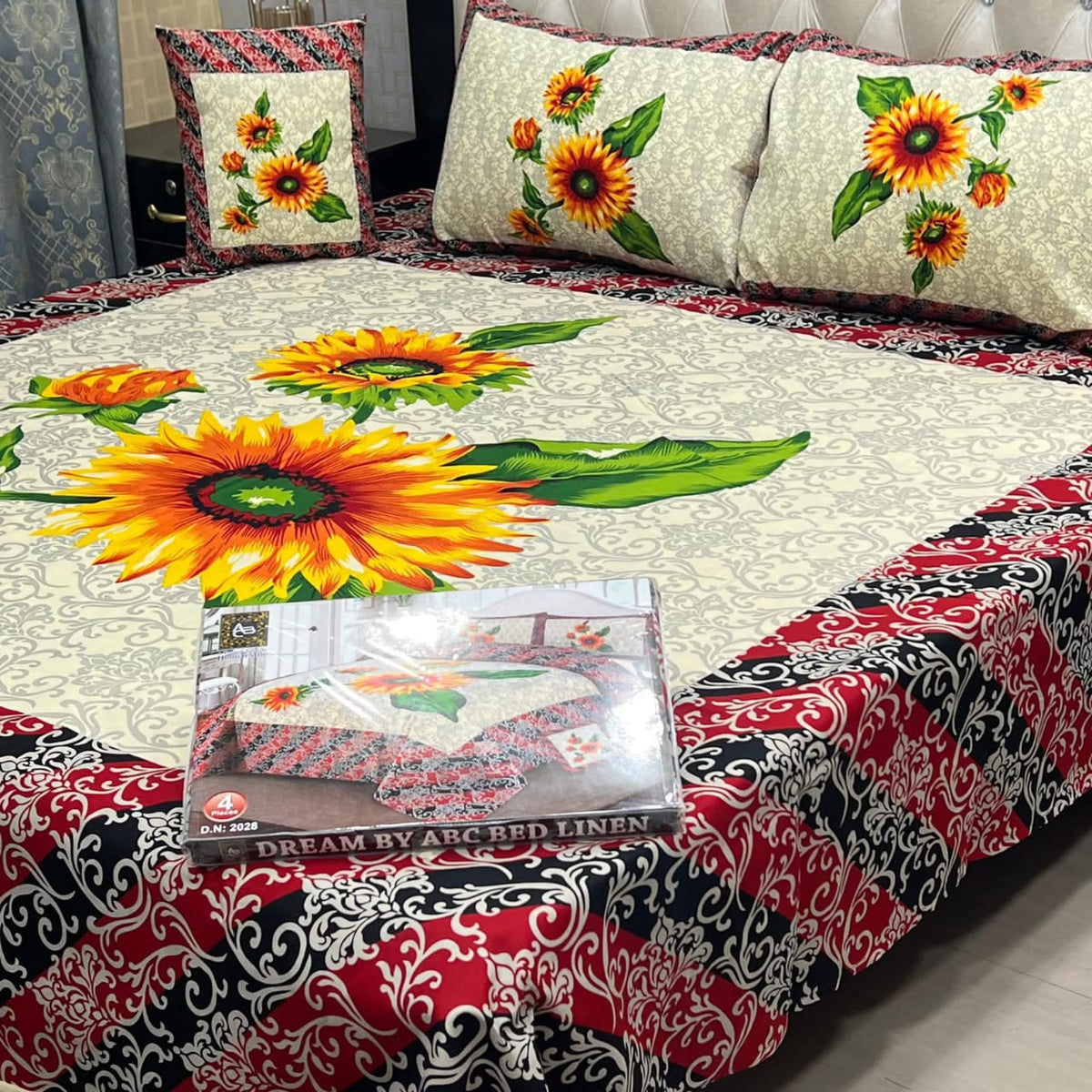 Panel Print 4 Piece 3D Crystal Cotton Bedsheet