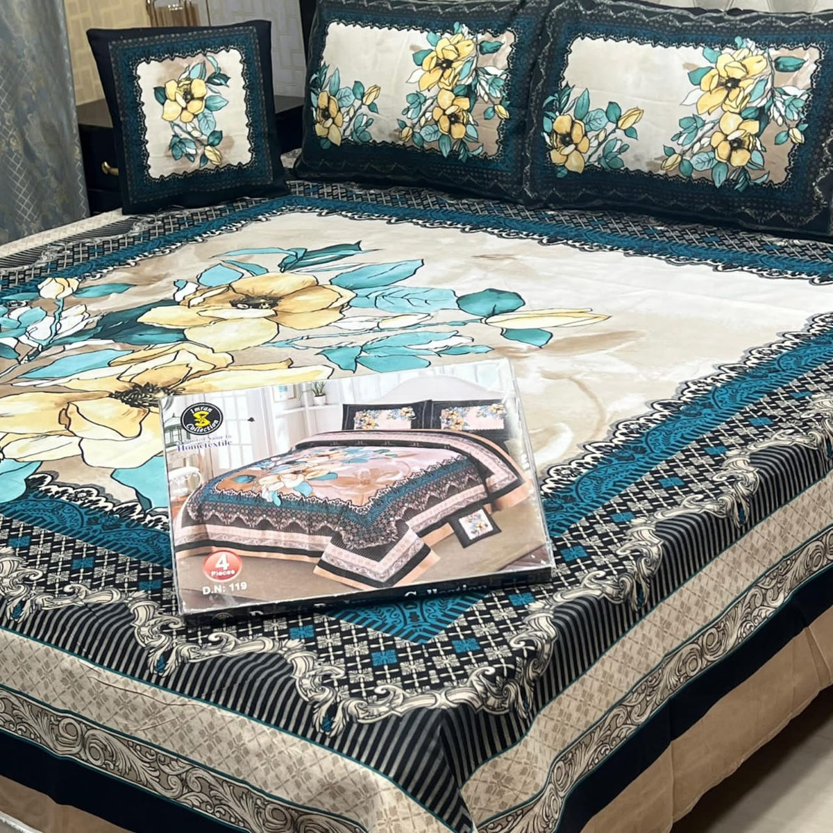 Panel Print 4 Piece 3D Crystal Cotton Bedsheet
