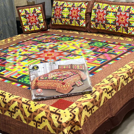3D Panel Bedsheet Blue Arabesque Design