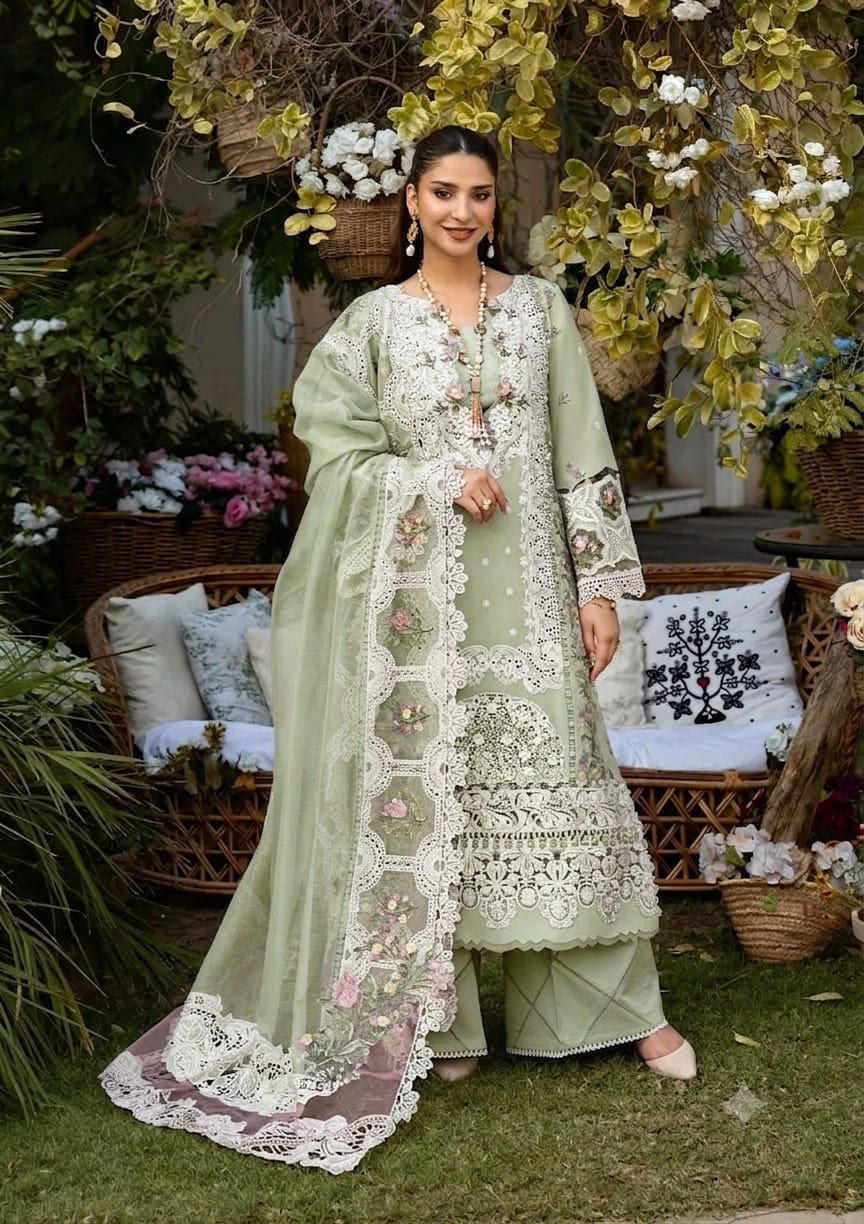 Deep maroon embroidered lawn suit – model seated with dupatta