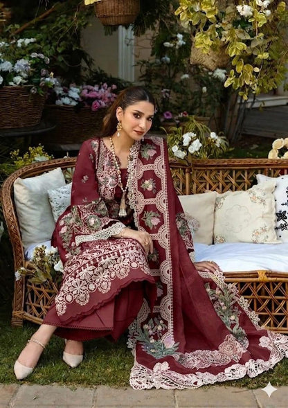 Yellow embroidered chickenkari lawn suit – model close-up with dupatta