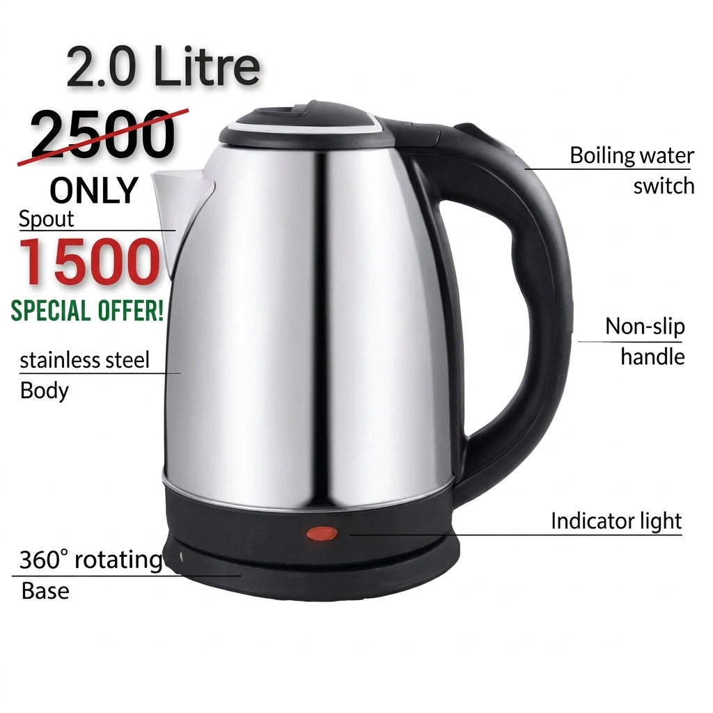 Automatic Electric Kettle 2.0L – Stainless Steel Hot Water Boiler