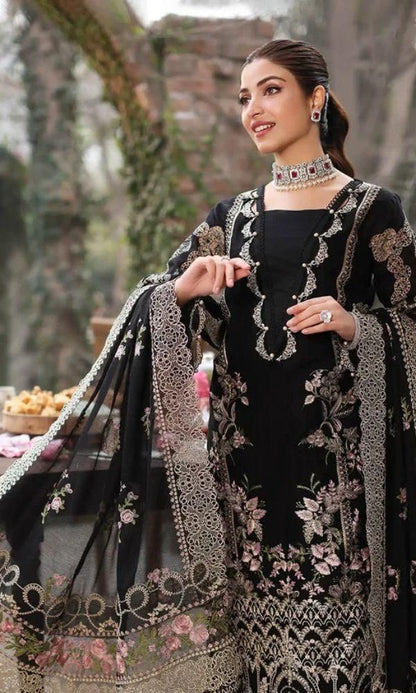 3Pc Fancy Lawn Suit - Maroon Front Flat Lay Embroidery Detail