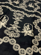 3Pc Fancy Lawn Suit - Black All Pieces Flat Lay with Labels