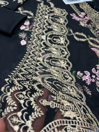 3Pc Fancy Lawn Suit - Black Model Close Up Dupatta Drape
