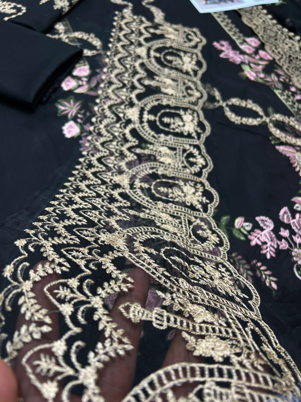3Pc Fancy Lawn Suit - Black Model Close Up Dupatta Drape