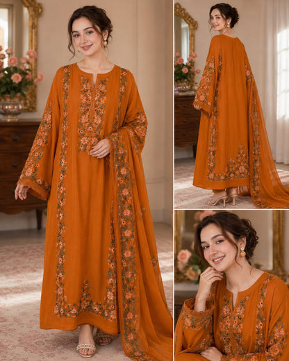 Kaftan Style Embroidered Shamoz Silk Suit - Model Collage Kaftan & Straight Style