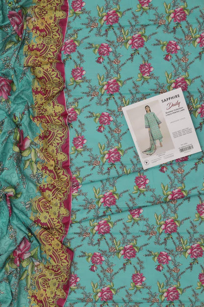 3Pc Premium Digital Print Lawn Unstitched Suit – Shirt + Voil Dupatta + Trouser