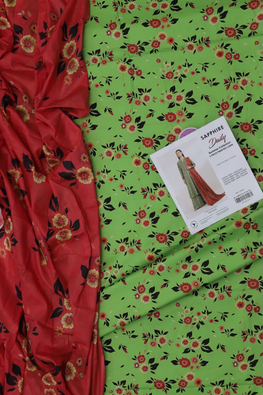 3Pc Digital Print Lawn Suit - Red Paisley Model Shot Full Length