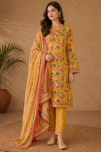3Pc Digital Print Lawn Suit - Red Paisley on Red Flat Lay with Box