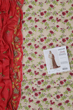 3Pc Digital Print Lawn Suit - Black Floral on Black Flat Lay with Box