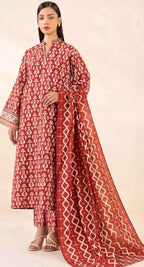 3Pc Digital Print Lawn Suit - Black Floral Model Shot Full Length