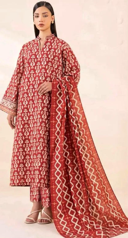 3Pc Digital Print Lawn Suit - Black Floral Model Shot Full Length
