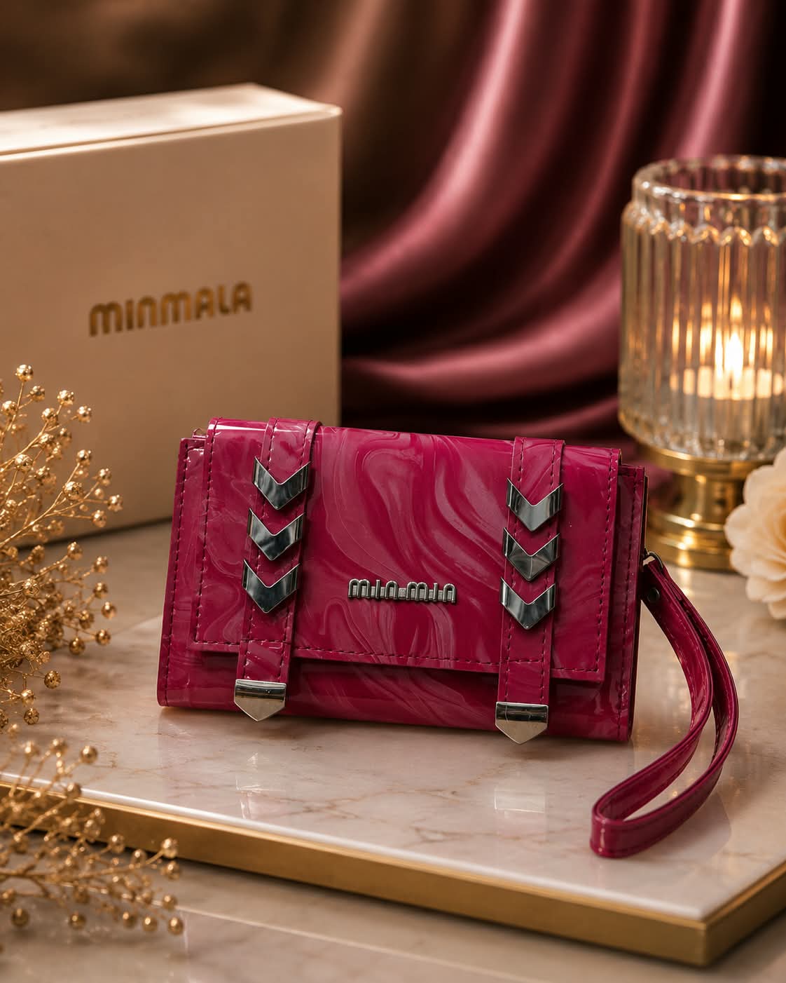 Premium Marble Texture Clutch Bag – Silver Hardware | Wrist Strap | 5 Colors