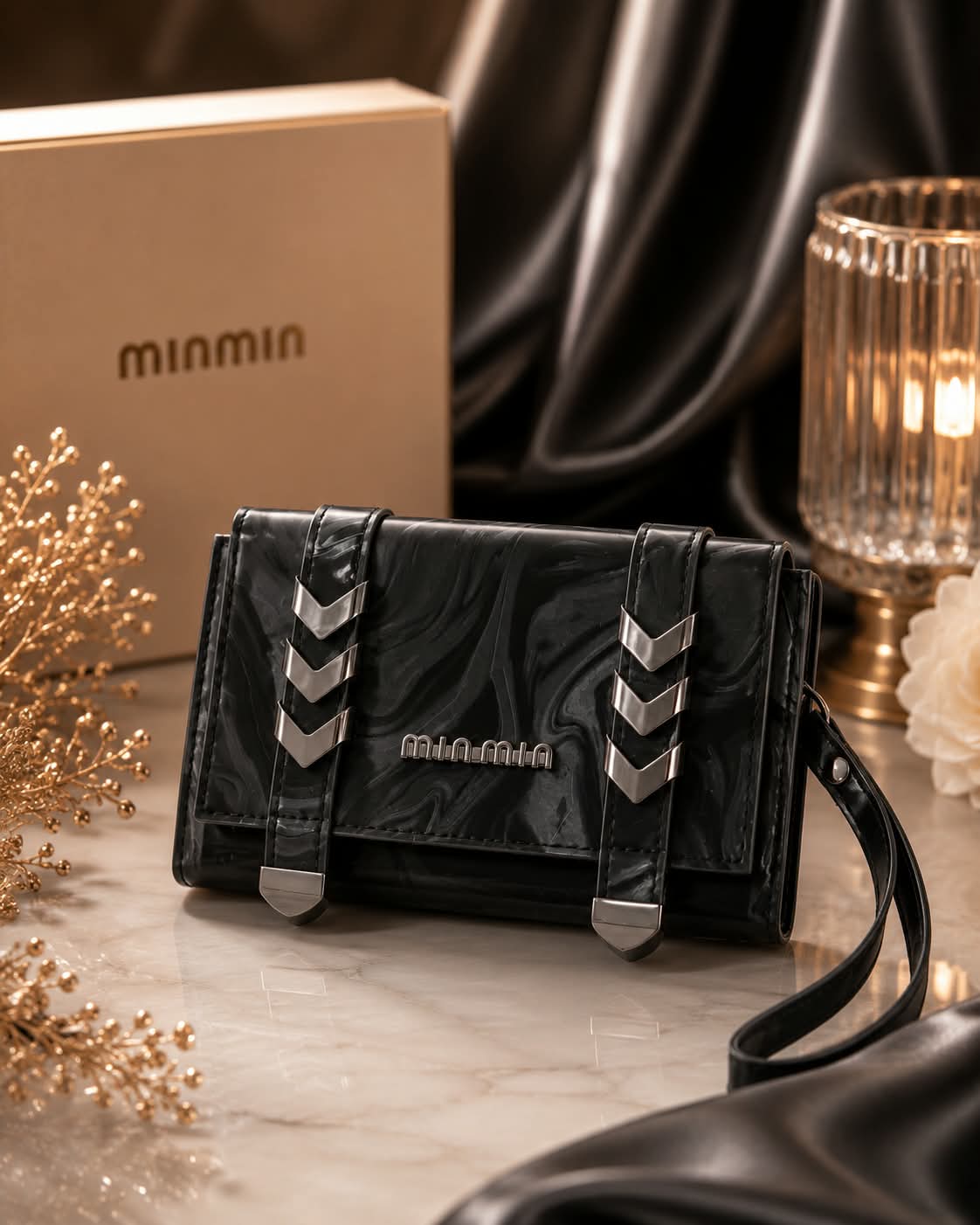 Premium Marble Texture Clutch Bag – Silver Hardware | Wrist Strap | 5 Colors