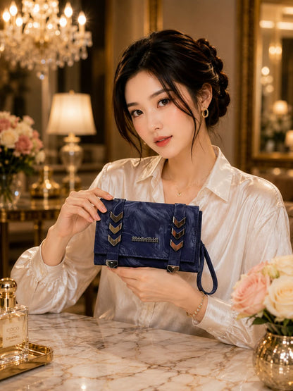 Premium Marble Clutch Bag - Jet Black Model Shot with Silver Chevron Hardware