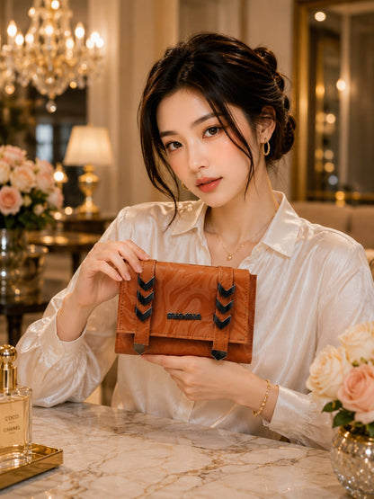 Premium Marble Clutch Bag - Chocolate Brown Close Up Detail Silver Hardware