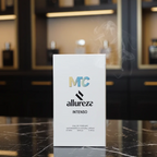 MTC Allureza Intenso amber bottle on wooden bathroom counter