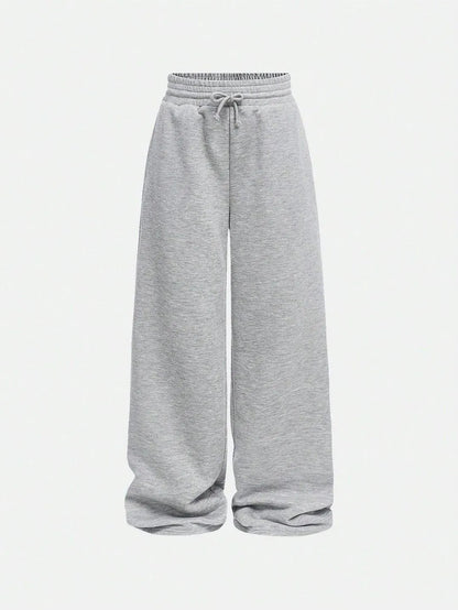 Grey premium micro plain trouser flat product shot on white background – full length front view