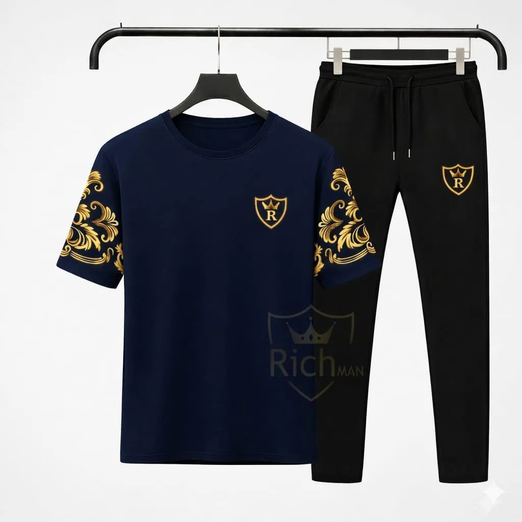 RichMan Royal Summer Tracksuit Set | Gold Print | Premium Cotton | S to 2XL | Btssameroo