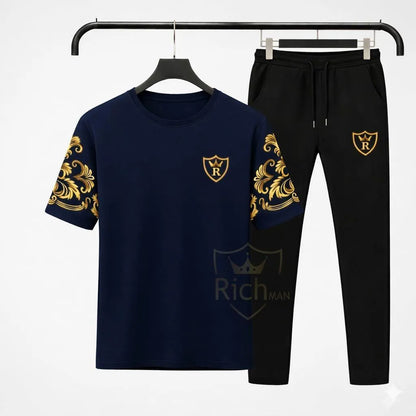 RichMan Royal Summer Tracksuit Set | Gold Print | Premium Cotton | S to 2XL | Btssameroo