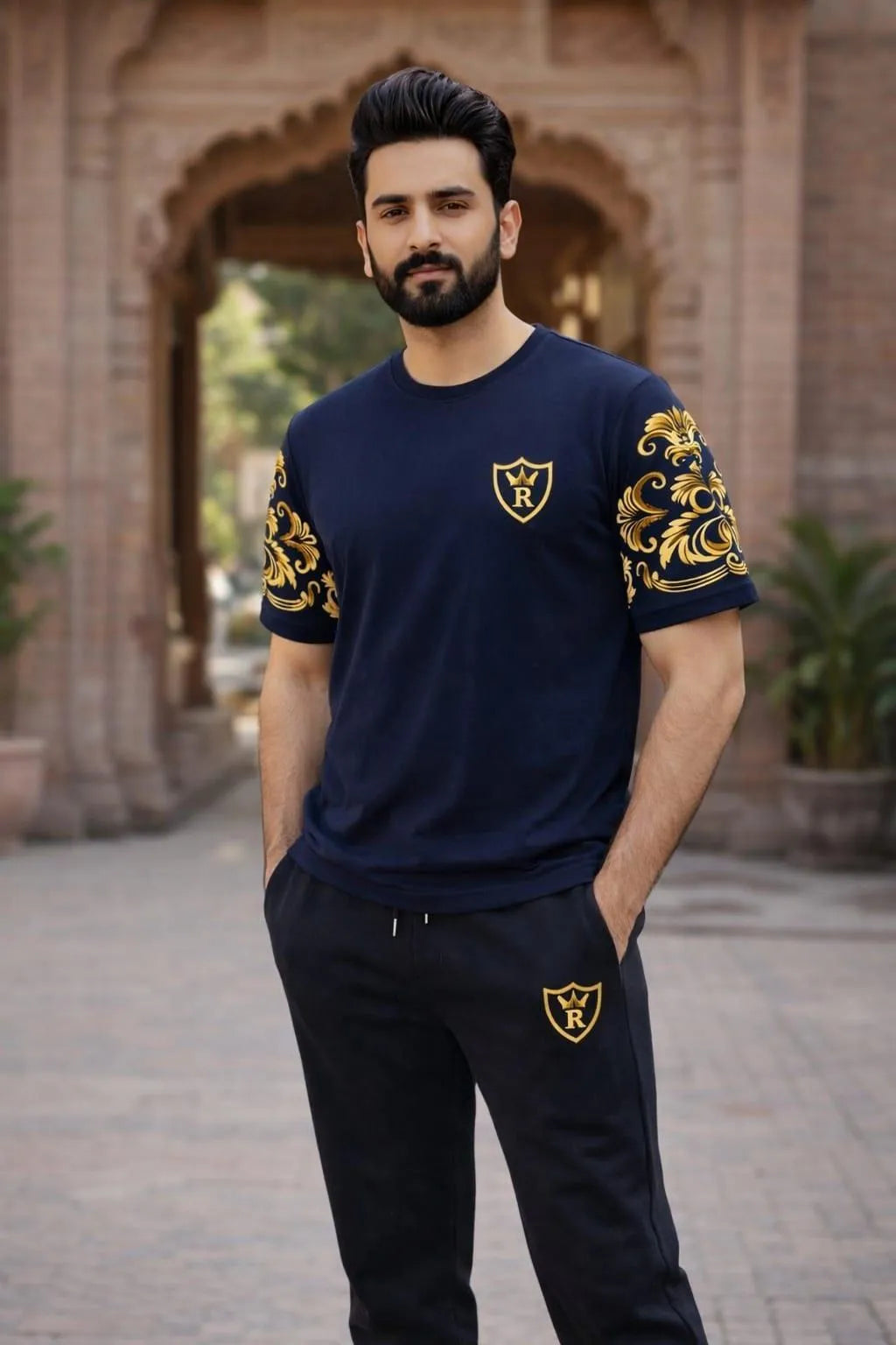 RichMan Royal Summer Tracksuit Set | Gold Print | Premium Cotton | S to 2XL | Btssameroo