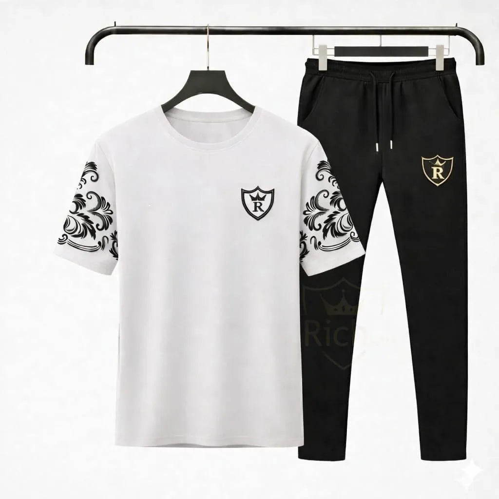 RichMan Royal Summer Tracksuit Set | Gold Print | Premium Cotton | S to 2XL | Btssameroo
