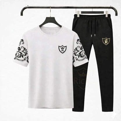 RichMan Royal Summer Tracksuit Set | Gold Print | Premium Cotton | S to 2XL | Btssameroo