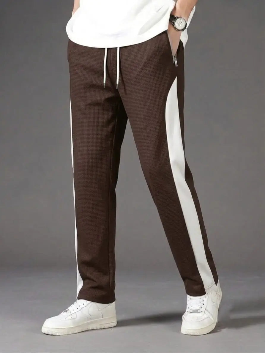 Men's Grey Waffle Knit White Side Panel Drawstring Trousers | S M L XL | Casual Streetwear | Btssameroo