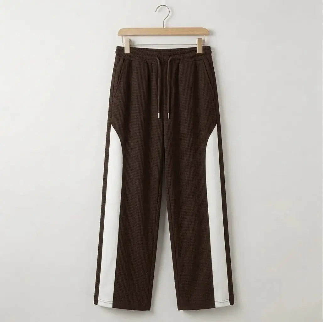 Men's Grey Waffle Knit White Side Panel Drawstring Trousers | S M L XL | Casual Streetwear | Btssameroo