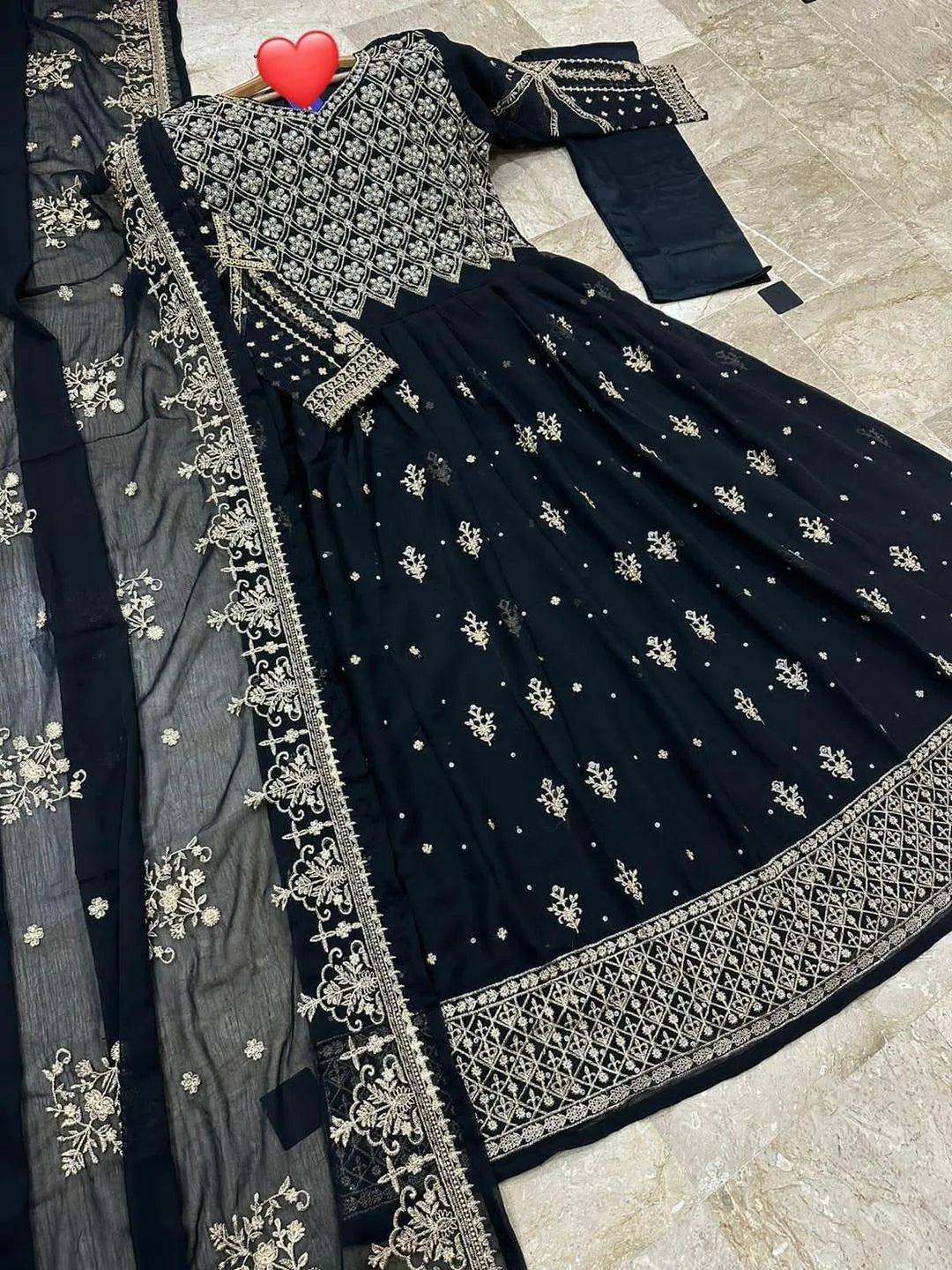 Navy Blue Heavy Embroidered Chiffon Bridal Maxi 3PC Set – Eid & Wedding Collection 2026