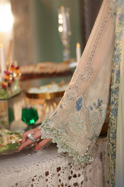 Mint Green Chiffon Heavy Embroidered 3PC Suit – Selvees Back & Dupatta Flat Lay