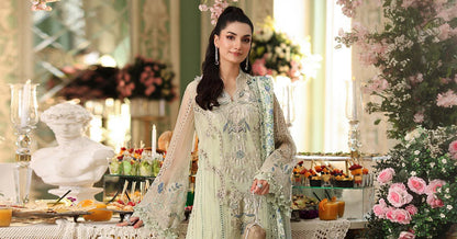 Mint Green Chiffon Suit – Back Border & Trouser Shamoz Silk Detail