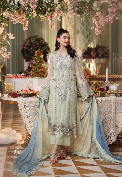 Mint Green Chiffon Suit – Front & Neck Adda Work Crystal Embroidery Close Up