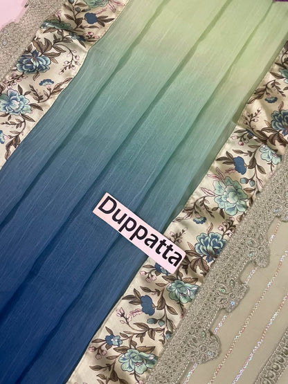 Mint Green Chiffon Suit – Full Fabric Flat Lay – Front, Back, Sleeves, Dupatta & Trouser