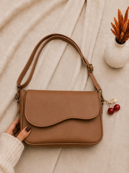 Elegant PU Leather Shoulder Bag - Beige Cream with Adjustable Strap