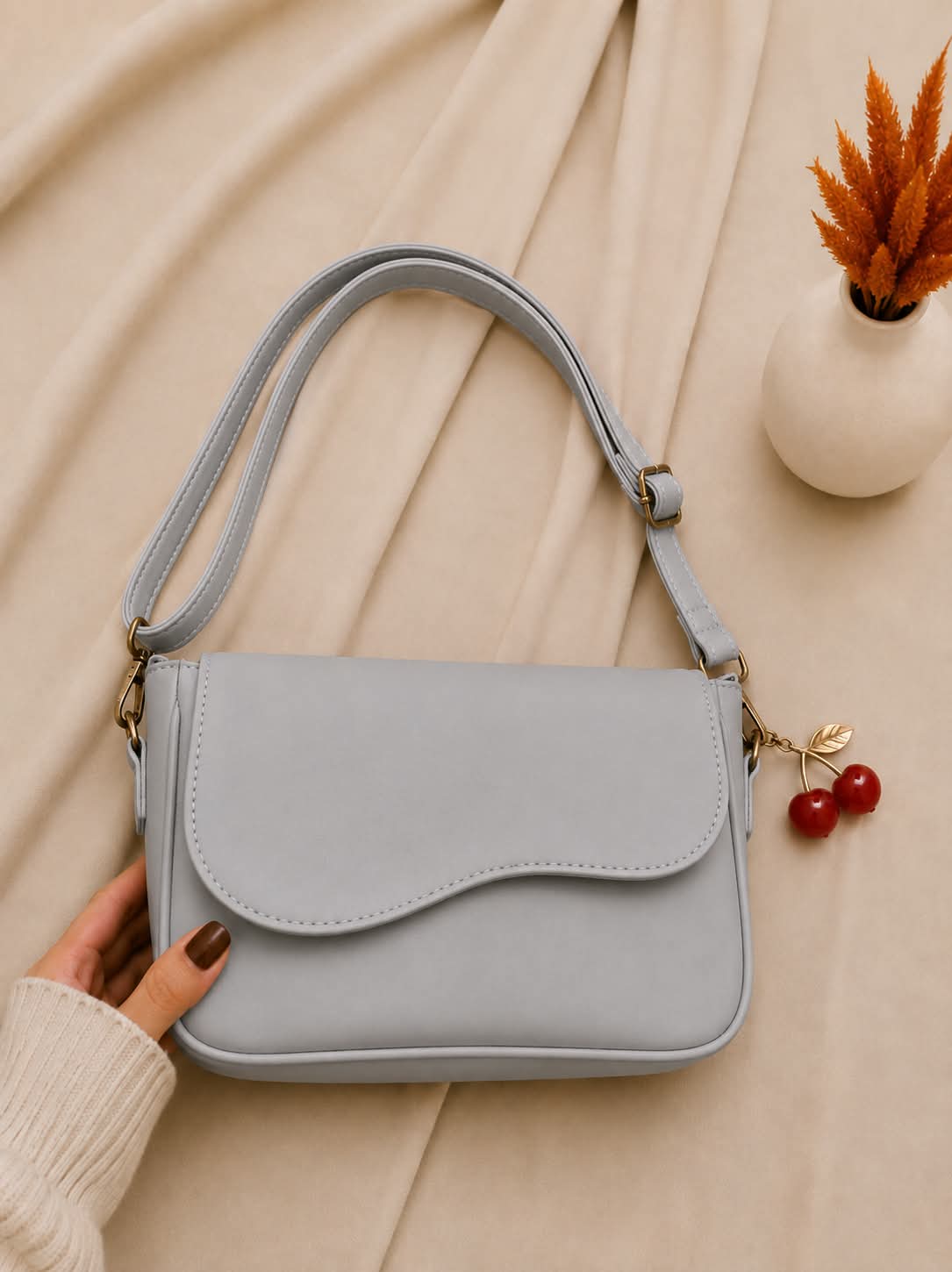 Elegant PU Leather Shoulder Bag - Deep Maroon Burgundy with Adjustable Strap