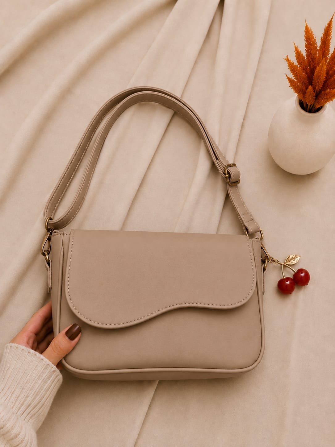 Elegant PU Leather Shoulder Bag - Lavender Lilac with Adjustable Strap