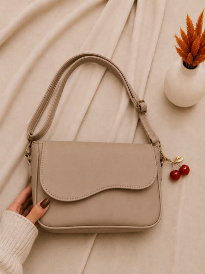 Elegant PU Leather Shoulder Bag - Lavender Lilac with Adjustable Strap