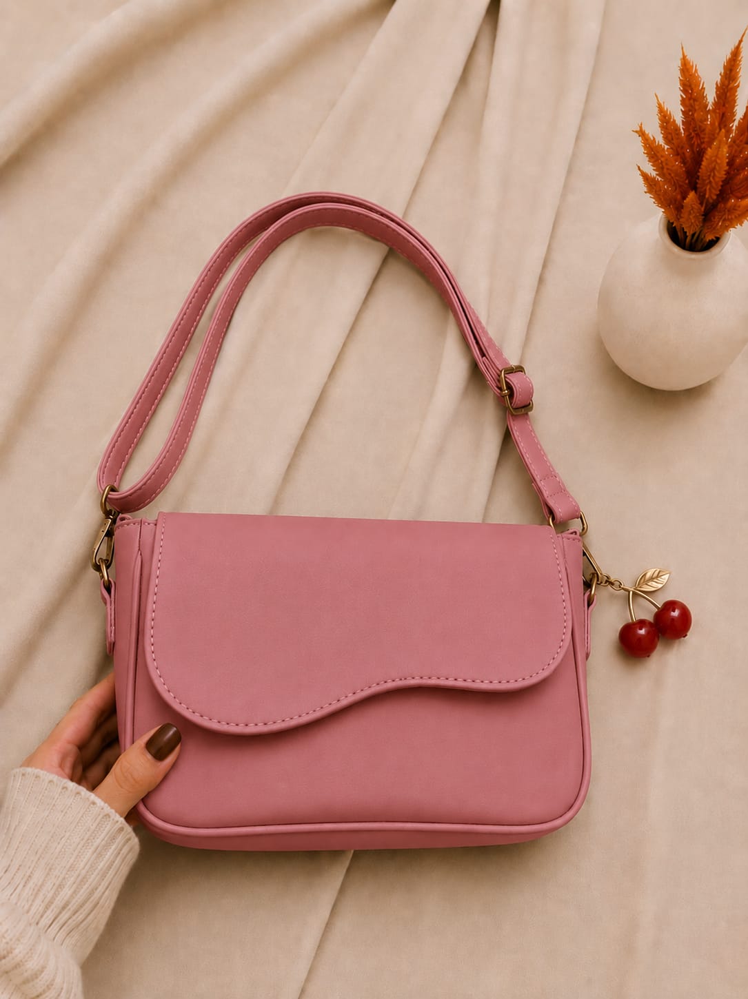 Elegant PU Leather Shoulder Bag - Navy Blue with Adjustable Strap