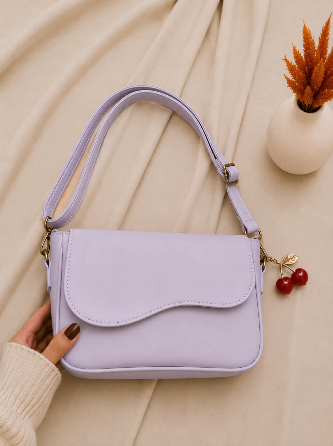 Elegant PU Leather Shoulder Bag - White Close Up Strap Hardware Detail
