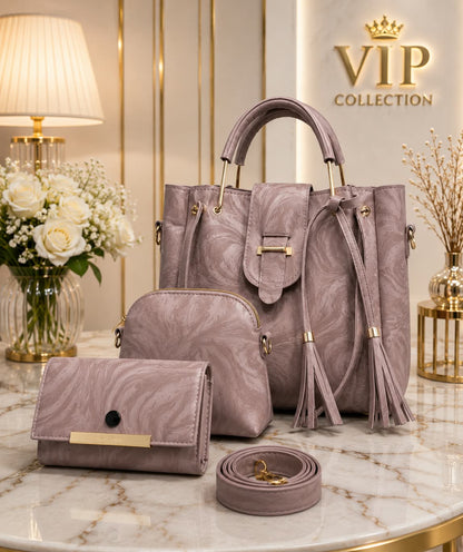 4Pc Luxury Handbag Set - Mint Green Tote Close Up Detail