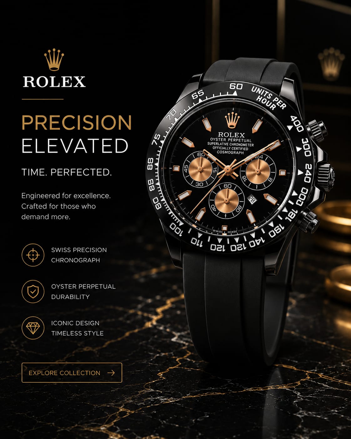 Rolex Daytona Blue Dial Black Case - Ad Banner