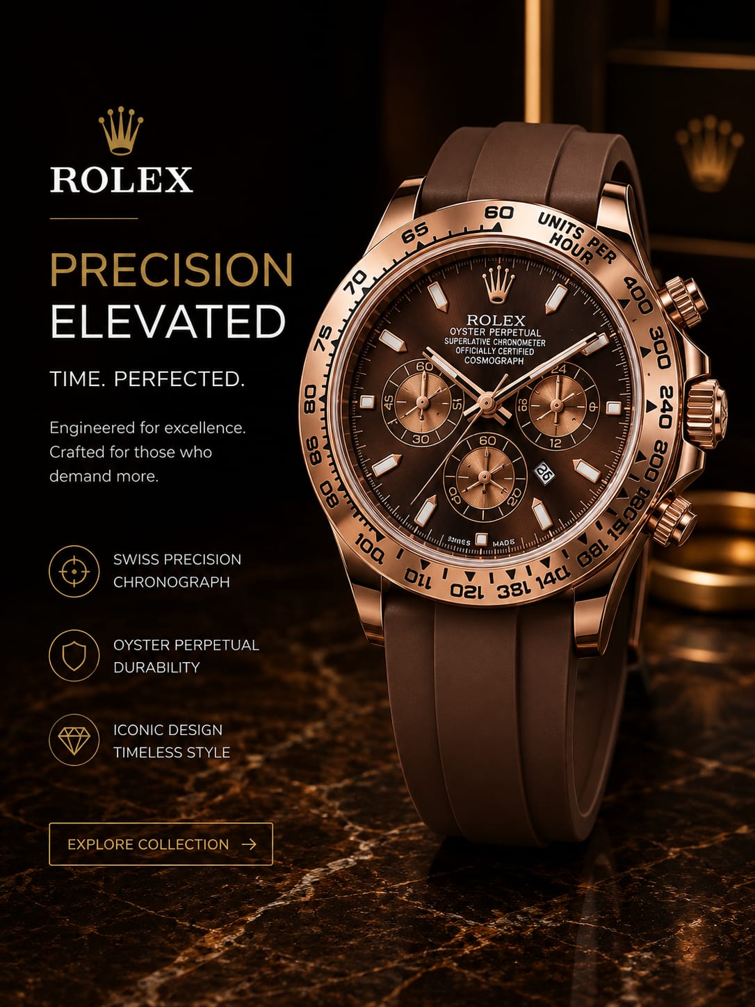 Rolex Daytona Brown Dial Rose Gold - Ad Banner